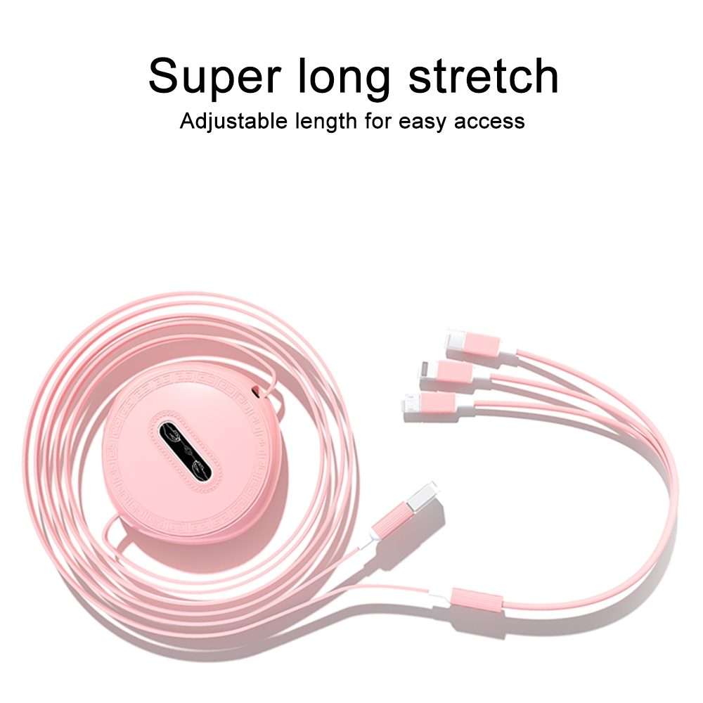 Micro + 8 Pin + Type-C / USB-C 3 In 1 Telescopic Charging Cable (Blue)