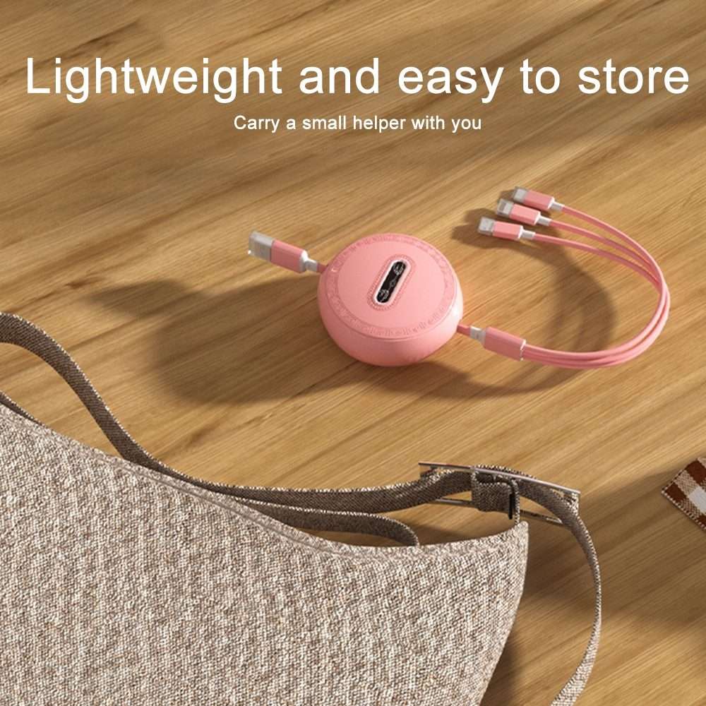 Micro + 8 Pin + Type-C / USB-C 3 In 1 Telescopic Charging Cable (Red)
