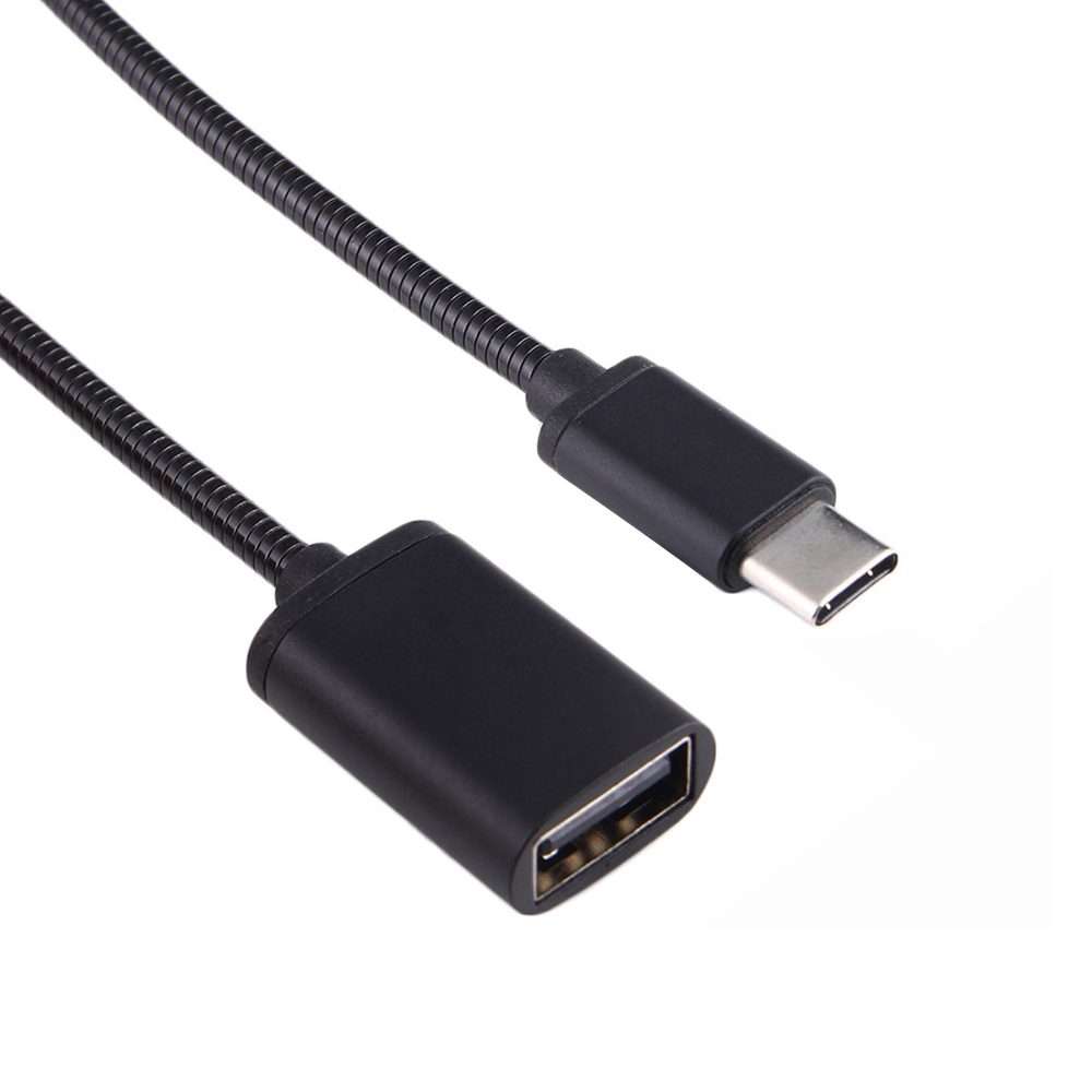 8.3cm USB Female to Type-C Male Metal Wire OTG Cable Charging Data Cable(Black)