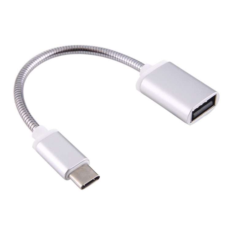 8.3cm USB Female to Type-C Male Metal Wire OTG Cable Charging Data Cable(Silver)