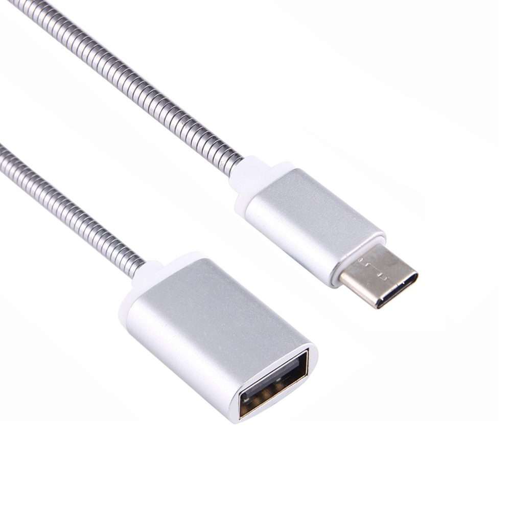 8.3cm USB Female to Type-C Male Metal Wire OTG Cable Charging Data Cable(Silver)