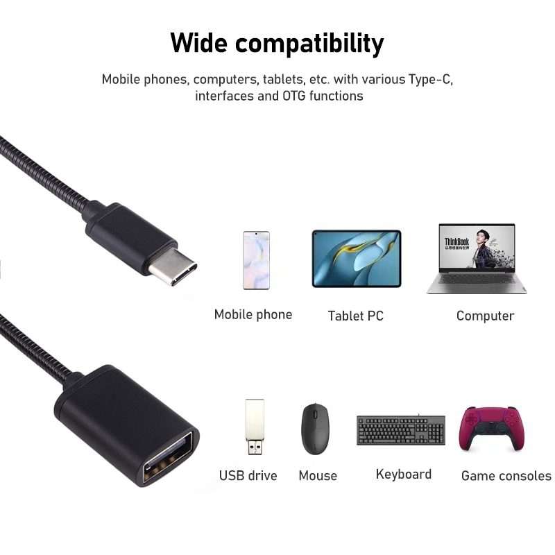 8.3cm USB Female to Type-C Male Metal Wire OTG Cable Charging Data Cable(Silver)