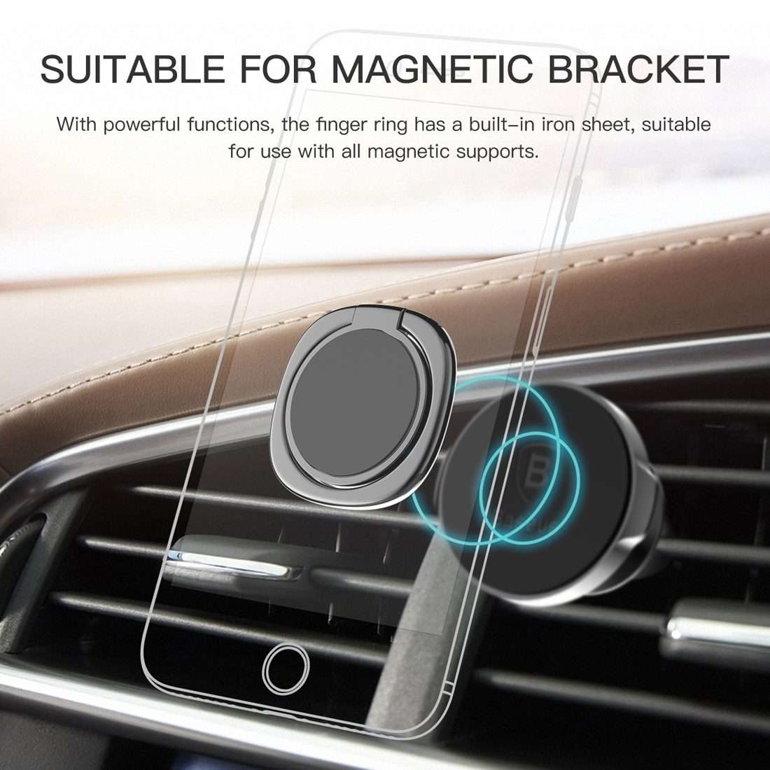 2pcs Universal 360 Degrees Rotatable Privity Metal Ring Holder Bracket for iPhone, Sam ... (Black)