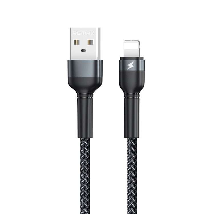 REMAX RC-124i 1m 2.4A USB to 8 Pin Aluminum Alloy Braid Fast Charging Data Cable for i ... (Black)