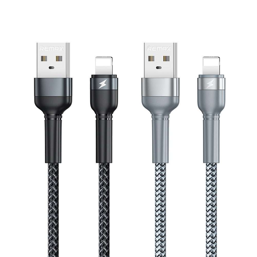 REMAX RC-124i 1m 2.4A USB to 8 Pin Aluminum Alloy Braid Fast Charging Data Cable for i ... (Black)