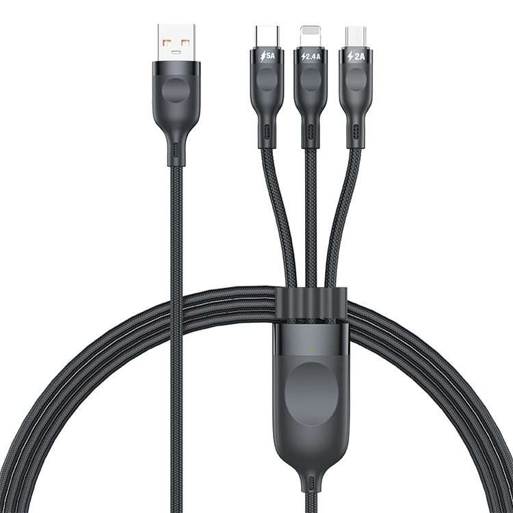 ADC-66 5A 66W 3 in 1 USB to 8 Pin + Micro USB + USB-C / Type-C Fast Charging Braided Data Cable, C