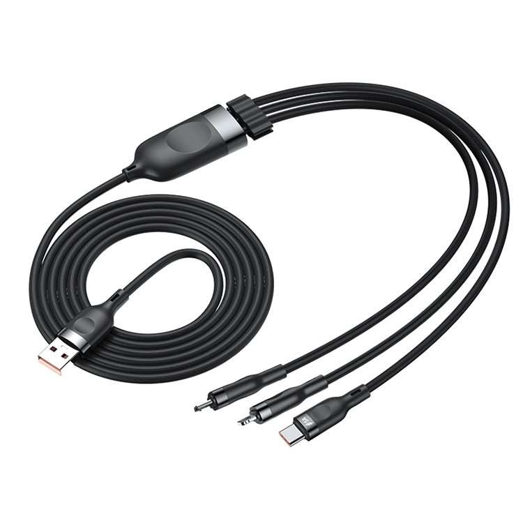 ADC-66 5A 66W 3 in 1 USB to 8 Pin + Micro USB + USB-C / Type-C Fast Charging Braided Data Cable, C