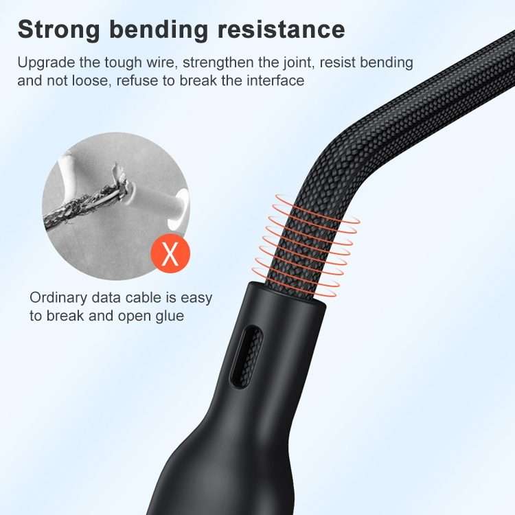 ADC-66 5A 66W 3 in 1 USB to 8 Pin + Micro USB + USB-C / Type-C Fast Charging Braided Data Cable, C