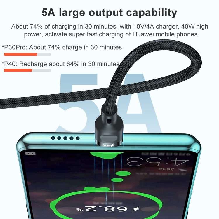 ADC-66 5A 66W 3 in 1 USB to 8 Pin + Micro USB + USB-C / Type-C Fast Charging Braided Data Cable, C