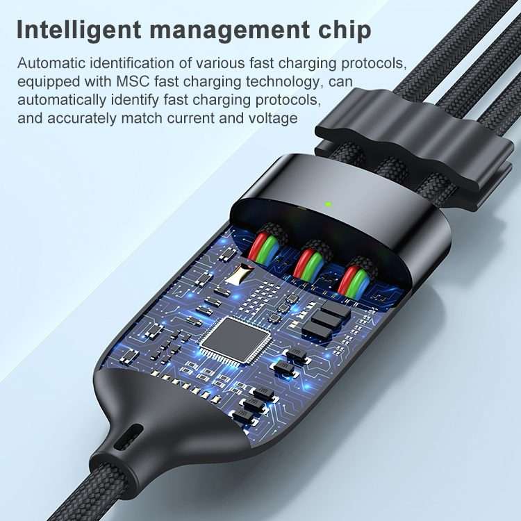 ADC-66 5A 66W 3 in 1 USB to 8 Pin + Micro USB + USB-C / Type-C Fast Charging Braided Data Cable, C
