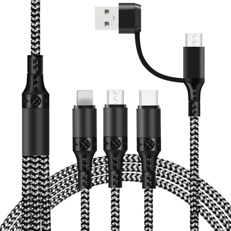 5 in 1 3A USB + USB-C / Type-C to 8 Pin + Micro USB + USB-C / Type-C Interface Two-col ... (Black)