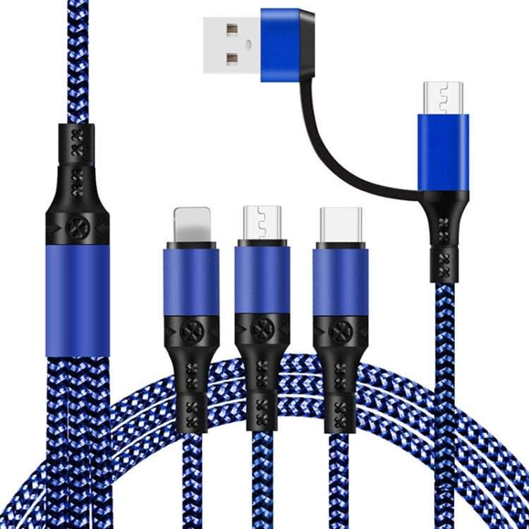 5 in 1 3A USB + USB-C / Type-C to 8 Pin + Micro USB + USB-C / Type-C Interface Two-colo ... (Blue)