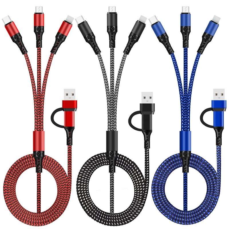 5 in 1 3A USB + USB-C / Type-C to 8 Pin + Micro USB + USB-C / Type-C Interface Two-colo ... (Blue)