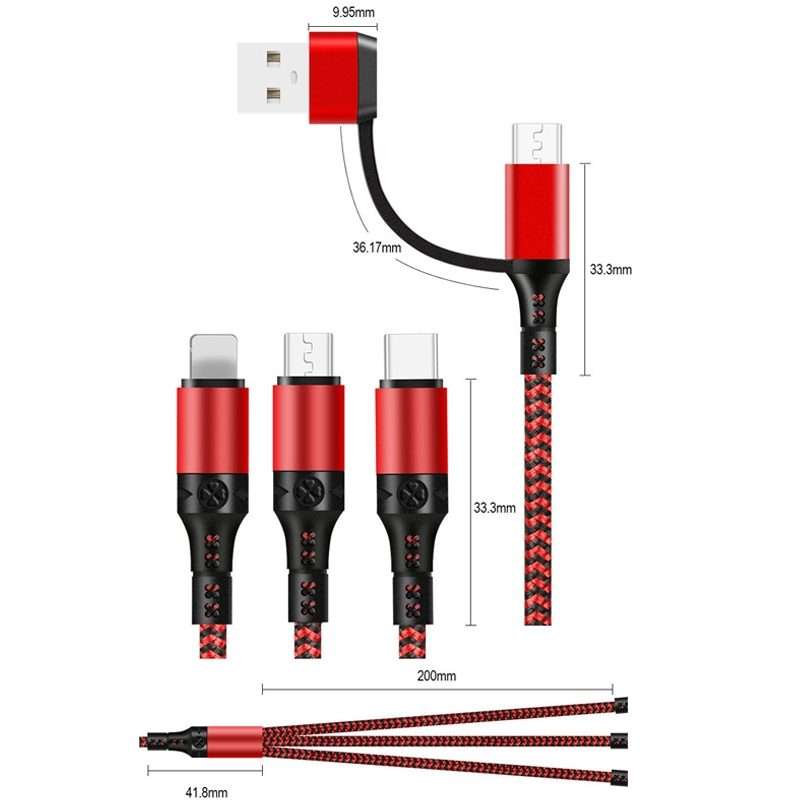 5 in 1 3A USB + USB-C / Type-C to 8 Pin + Micro USB + USB-C / Type-C Interface Two-colo ... (Blue)