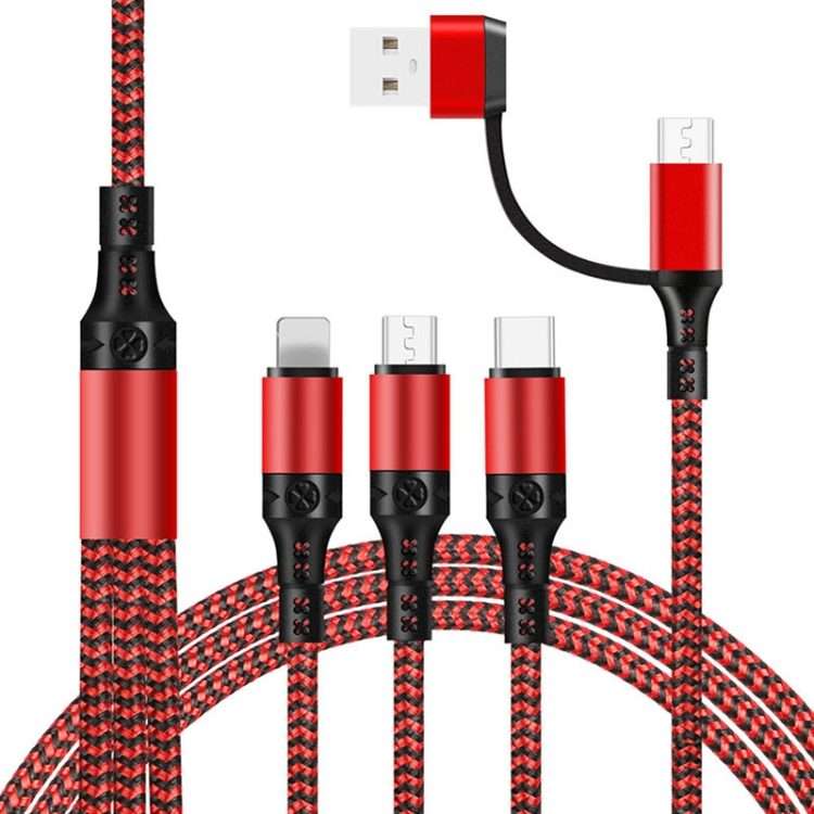 5 in 1 3A USB + USB-C / Type-C to 8 Pin + Micro USB + USB-C / Type-C Interface Two-color ... (Red)