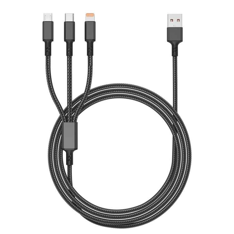 Orange Plug 3A 3 in 1 USB to Type-C / 8 Pin / Micro USB Fast Charging Cable, Cable Len ... (Black)