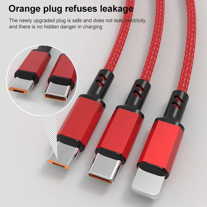 Orange Plug 3A 3 in 1 USB to Type-C / 8 Pin / Micro USB Fast Charging Cable, Cable Len ... (Black)