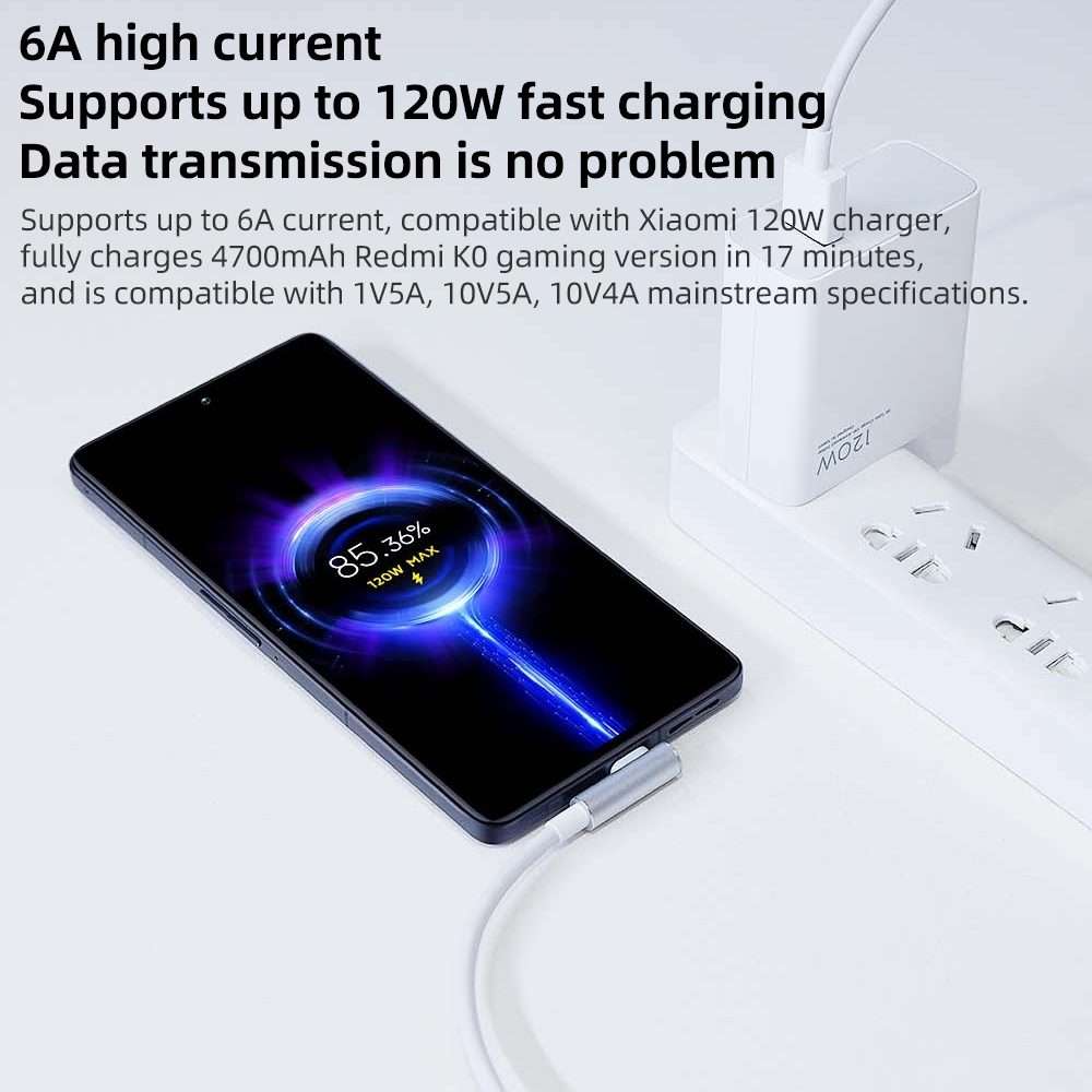 Original Xiaomi 6A USB to USB-C / Type-C 90 Degree Elbow Fast Charging Data Cable, Length: 1.5m