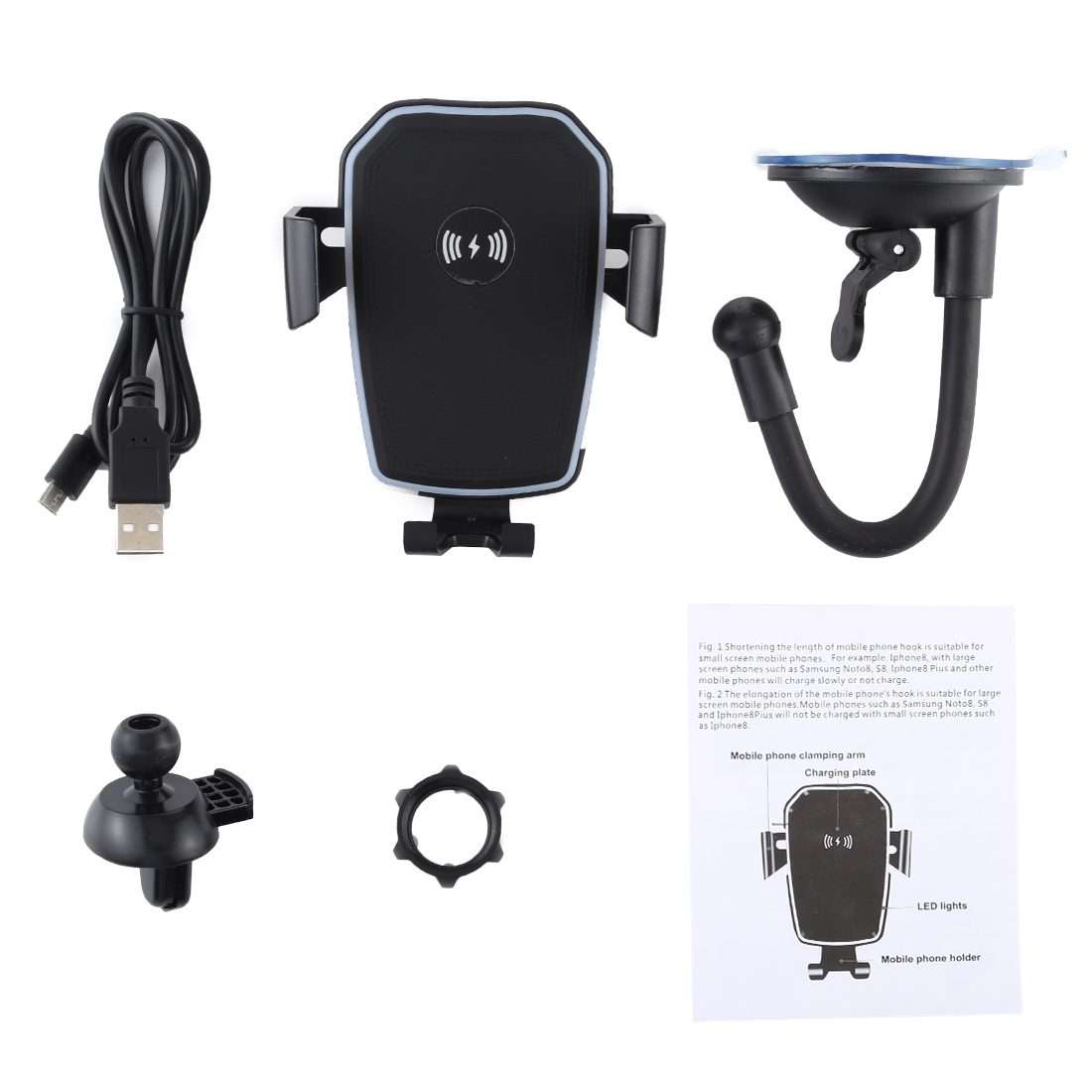 K81 10W QI Universal Rotating Gravity Induction Car Wireless Charging Mobile Phone Holder with Suc