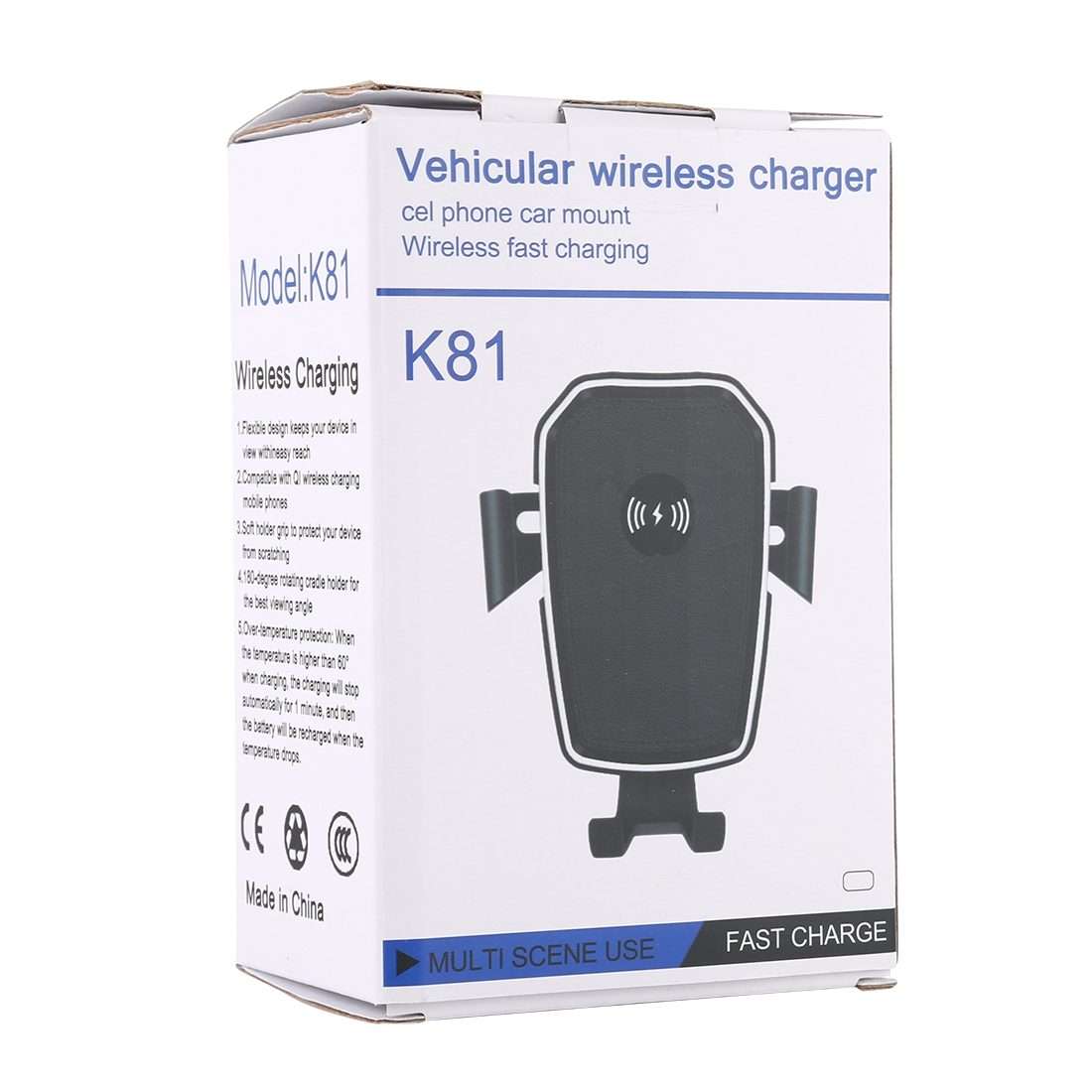 K81 10W QI Universal Rotating Gravity Induction Car Wireless Charging Mobile Phone Holder with Suc