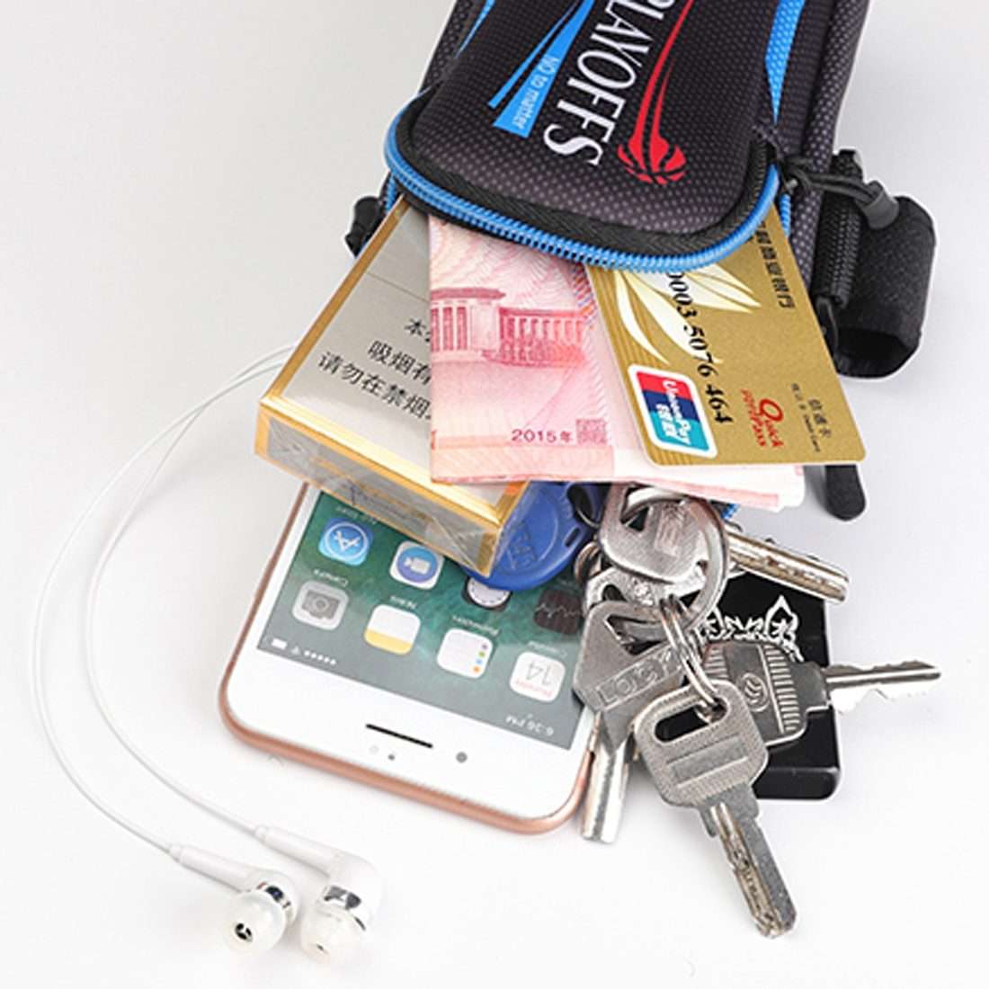 Multi-functional Universal Double Layer Zipper Sport Arm Case Phone Bag with Earphone ... (Black)