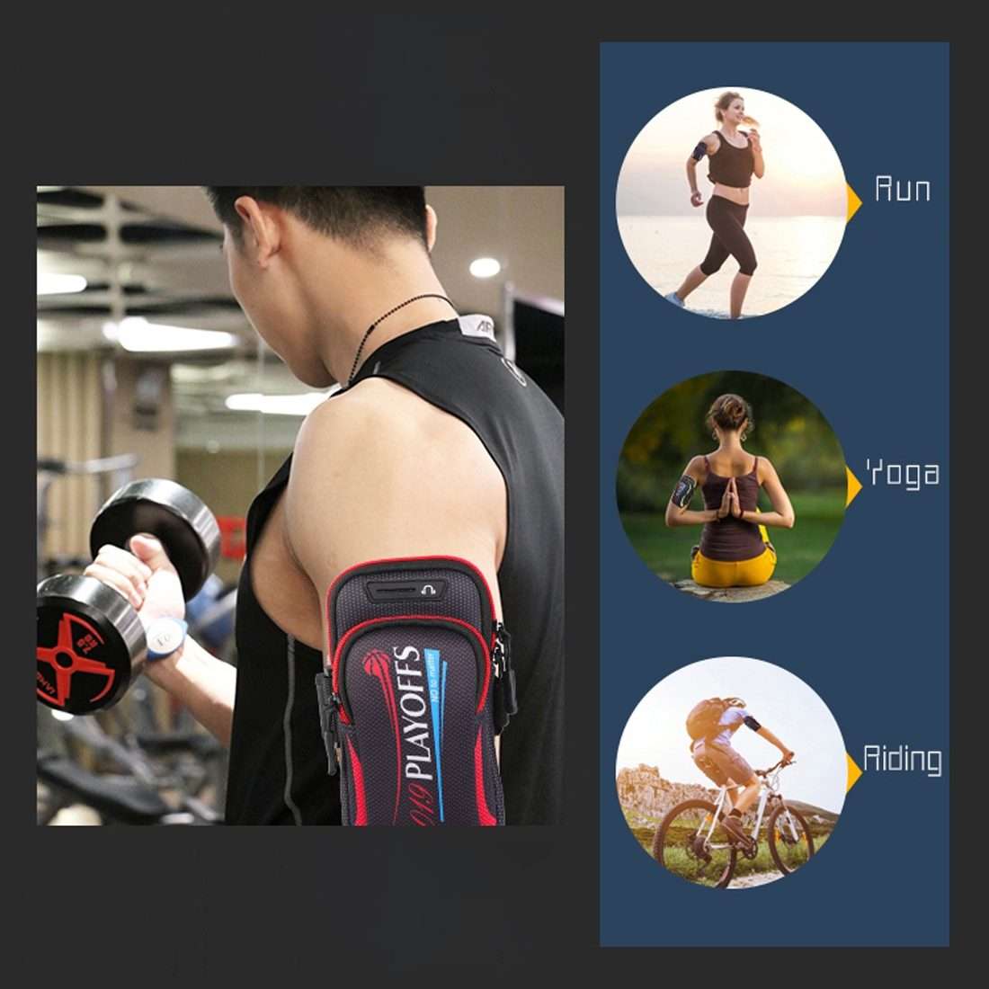 Multi-functional Universal Double Layer Zipper Sport Arm Case Phone Bag with Earphone ... (Black)