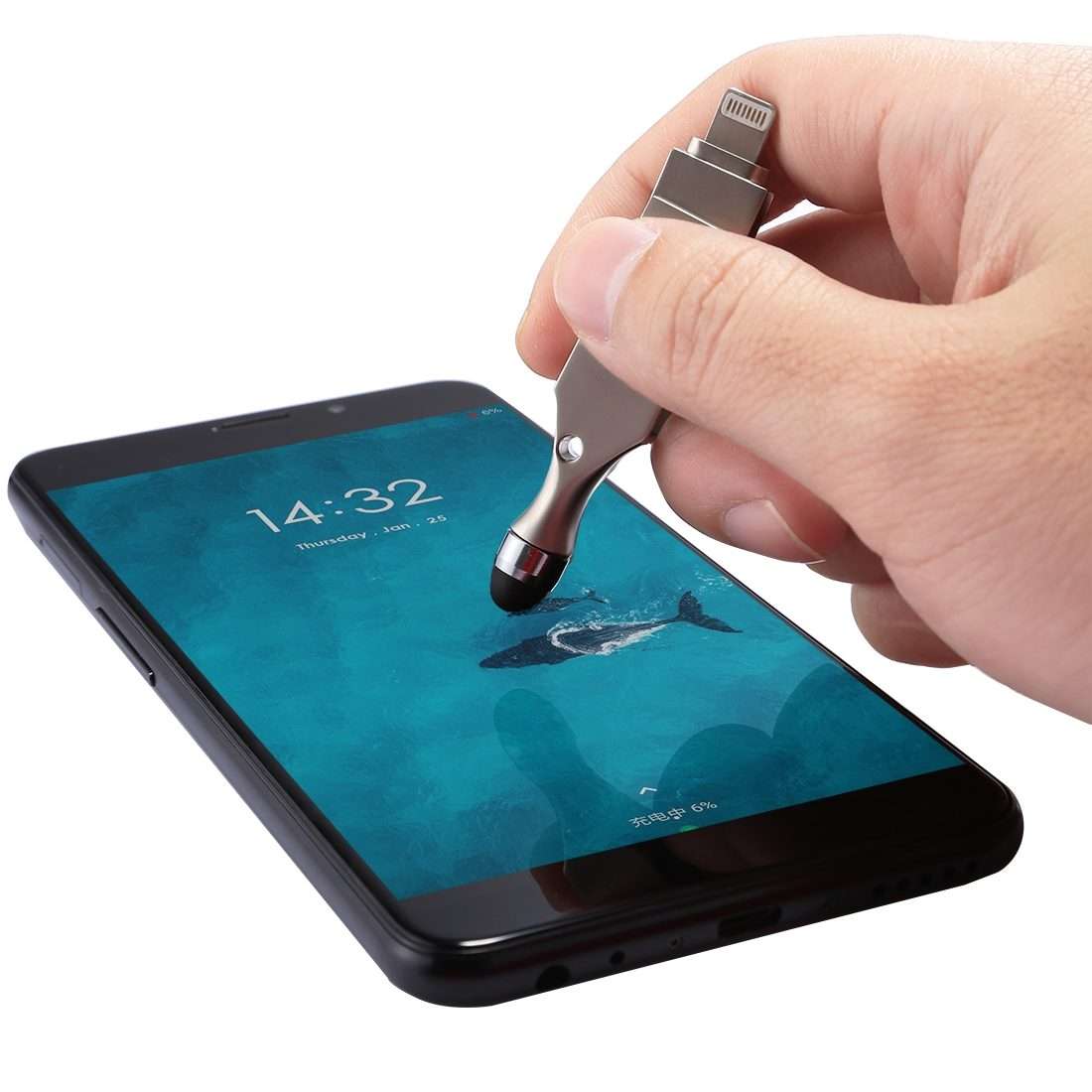 RQW-10E 2 in 1 USB 2.0 & 8 Pin 16GB Flash Drive with Stylus Pen