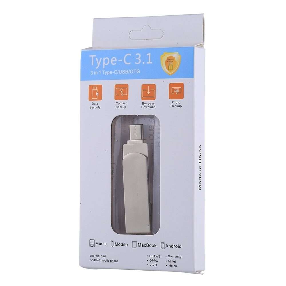 RQW-10X 3 in 1 USB 2.0 & 8 Pin & USB-C / Type-C 16GB Flash Drive