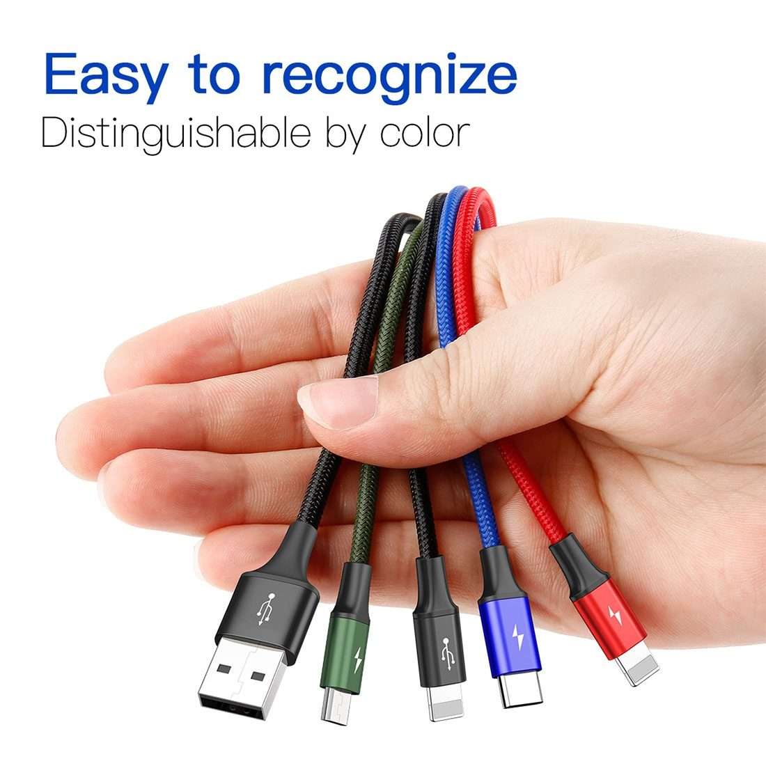 1.2m Baseus 4 in 1 Rapid Series 3.5A USB to 2 x 8Pin + USB-C / Type-C + Micro USB Cable