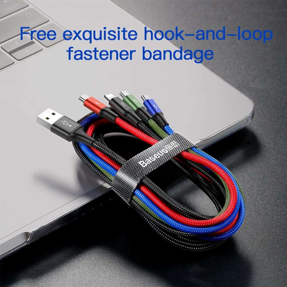1.2m Baseus 4 in 1 Rapid Series 3.5A USB to 2 x 8Pin + USB-C / Type-C + Micro USB Cable
