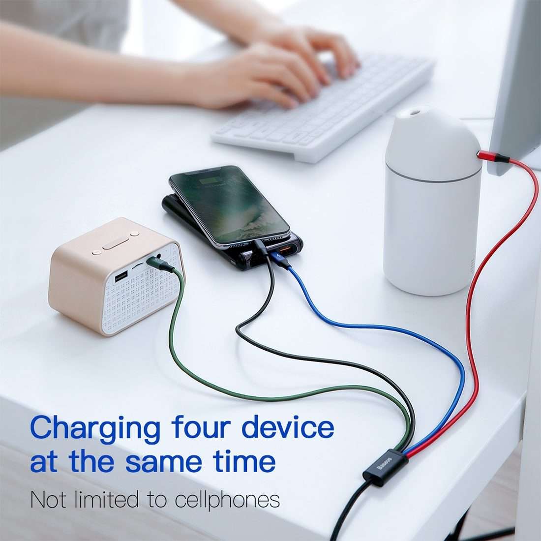 1.2m Baseus 4 in 1 Rapid Series 3.5A USB to 2 x 8Pin + USB-C / Type-C + Micro USB Cable