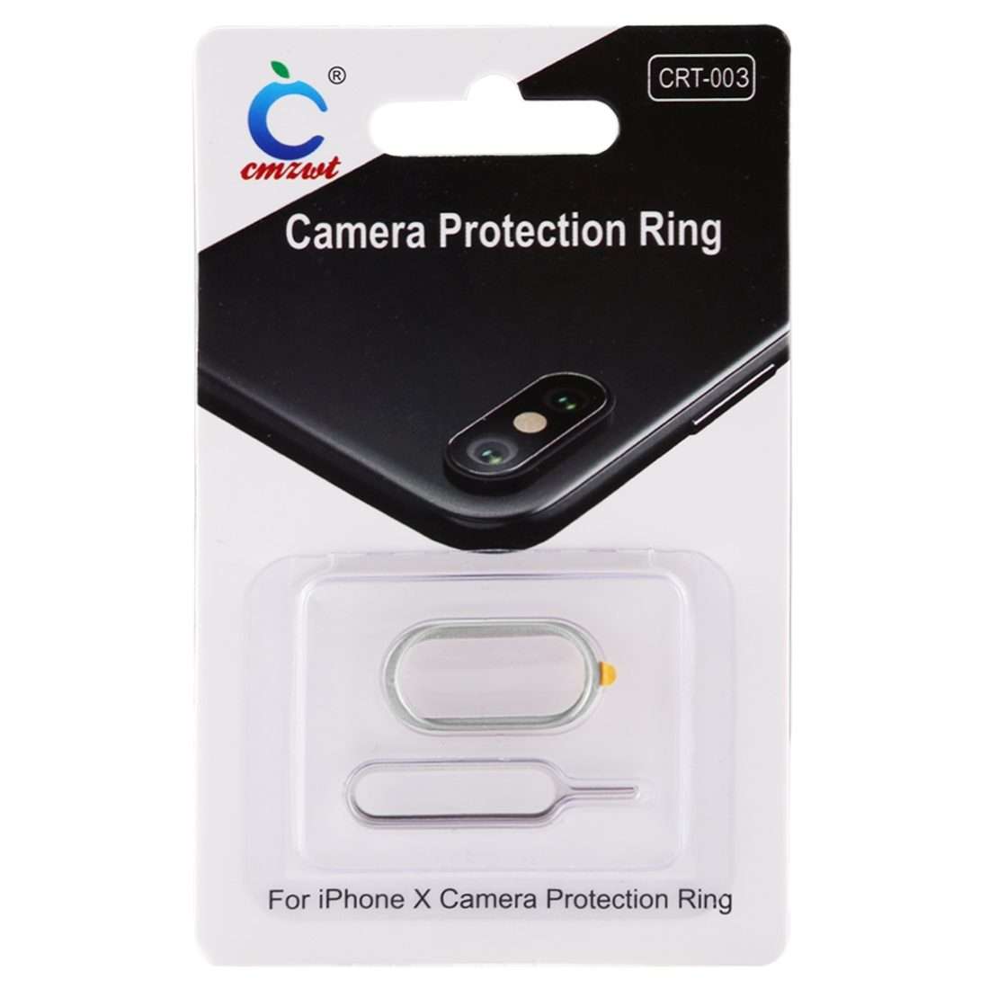 For iPhone X Rear Camera Lens Protection Ring Cover with Tray Eject Tool Needle(Silver)