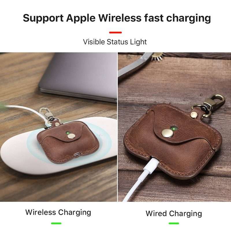 CF1108 For AirPods Pro Crazy Horse Texture Earphone Protective Leather Case with Hook(Coffee)