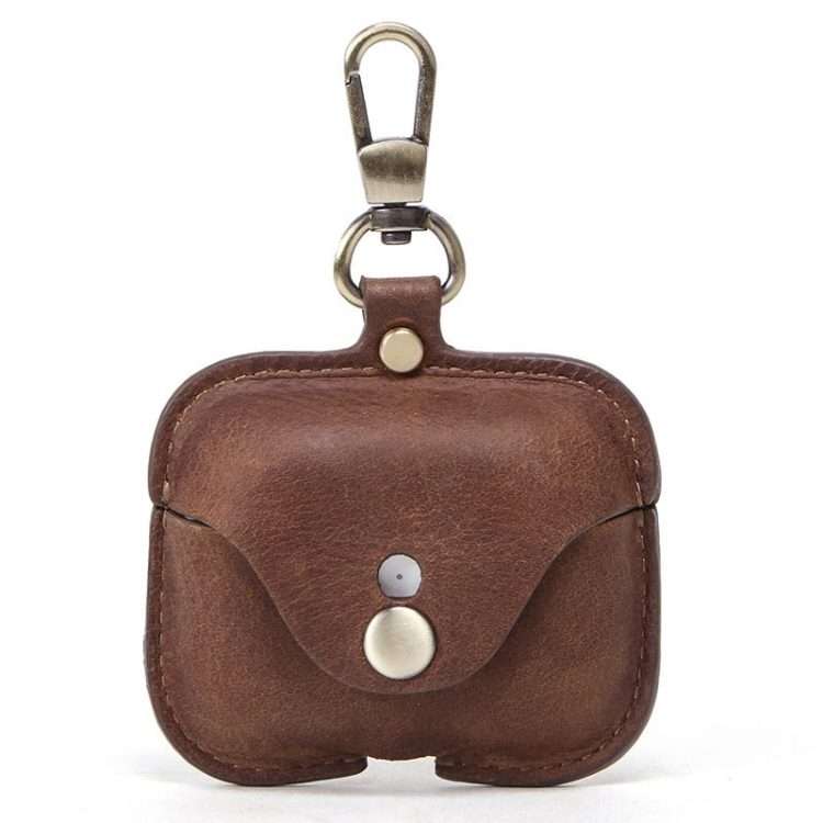 CF1108 For AirPods Pro Crazy Horse Texture Earphone Protective Leather Case with Hook(Brown)