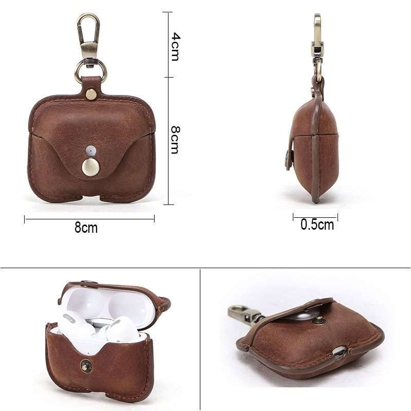 CF1108 For AirPods Pro Crazy Horse Texture Earphone Protective Leather Case with Hook(Brown)