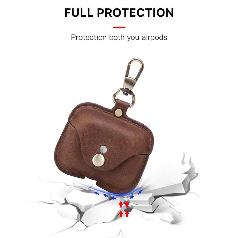 CF1108 For AirPods Pro Crazy Horse Texture Earphone Protective Leather Case with Hook(Brown)