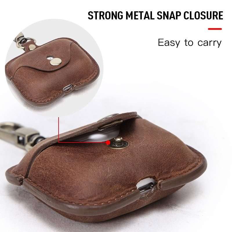 CF1108 For AirPods Pro Crazy Horse Texture Earphone Protective Leather Case with Hook(Brown)
