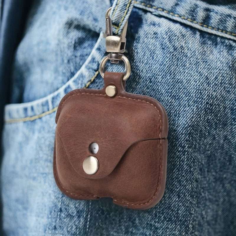 CF1108 For AirPods Pro Crazy Horse Texture Earphone Protective Leather Case with Hook(Brown)