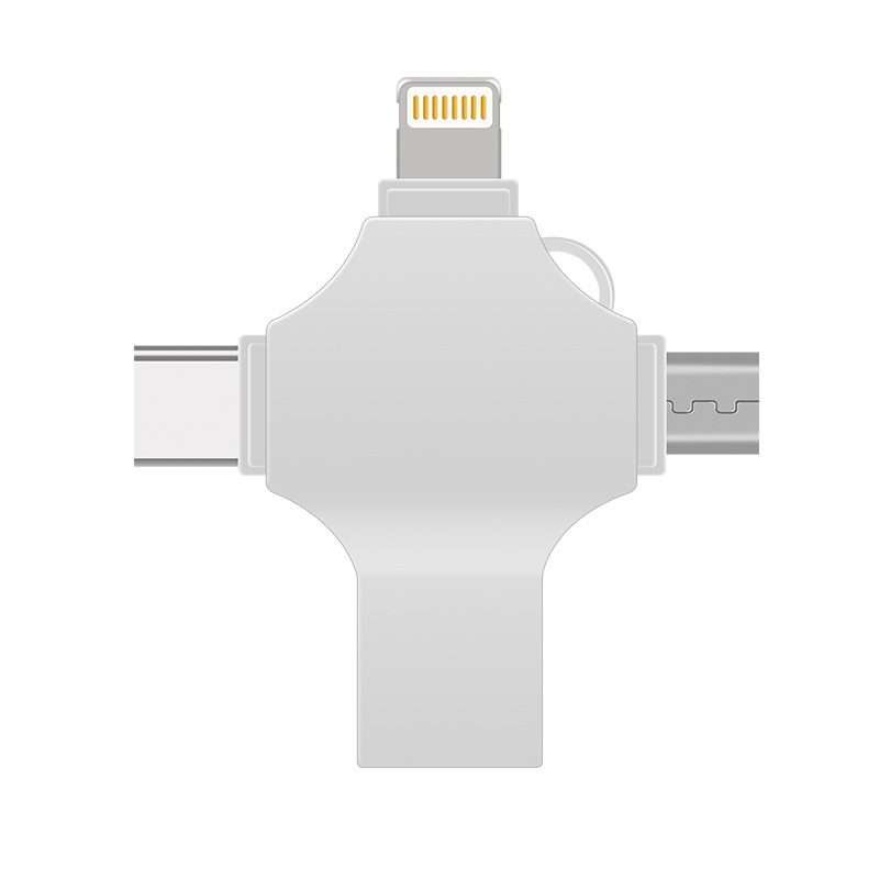 Cross 4 in 1 64GB 8 Pin + Micro USB + USB-C / Type-C + USB 3.0 Metal Flash Disk(Silver)