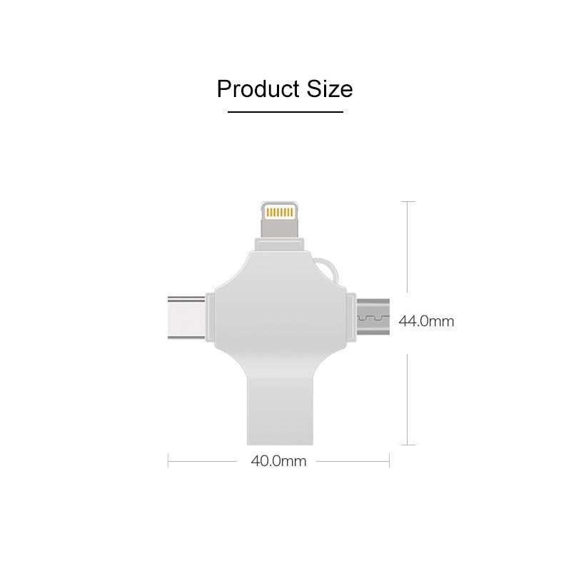 Cross 4 in 1 128GB 8 Pin + Micro USB + USB-C / Type-C + USB 3.0 Metal Flash Disk(Silver)
