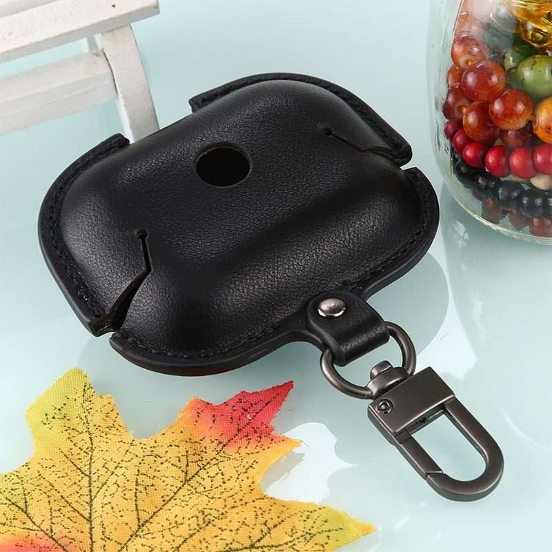 For AirPods Pro Litchi Texture PU Leather Earphone Protective Case with Hook(Black)