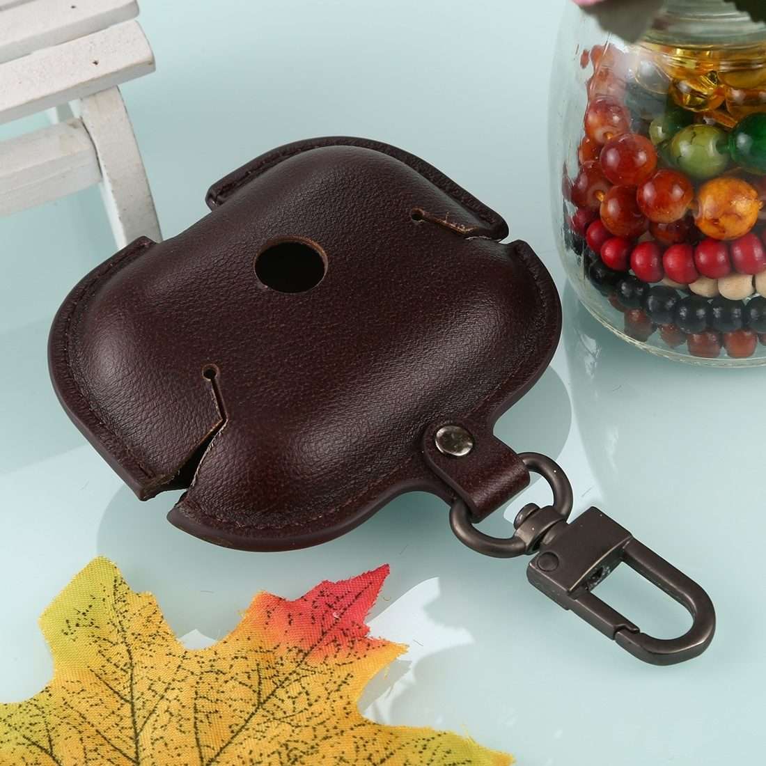 For AirPods Pro Litchi Texture PU Leather Earphone Protective Case with Hook(Coffee)