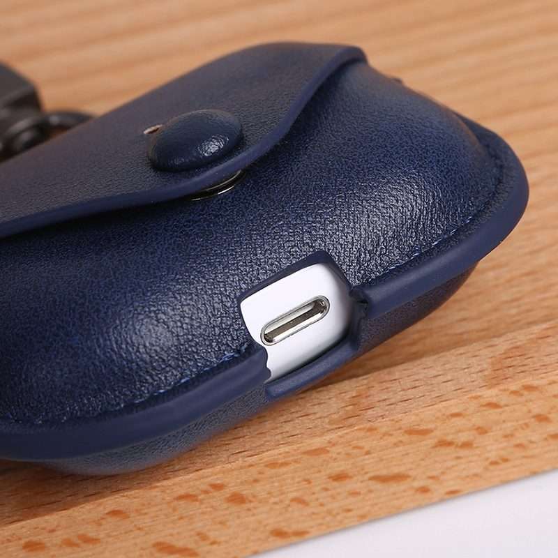For AirPods Pro Litchi Texture PU Leather Earphone Protective Case with Hook(Coffee)