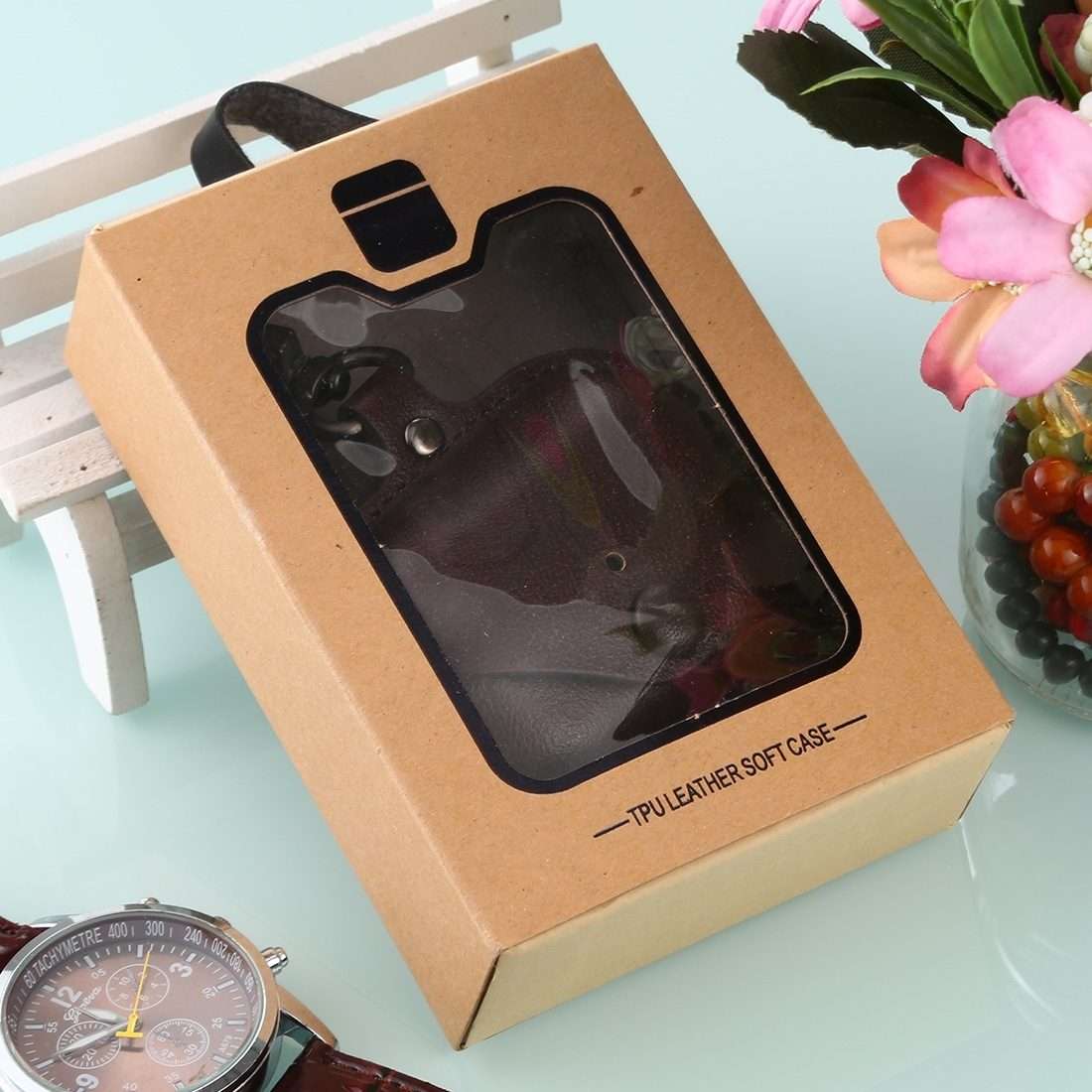 For AirPods Pro Litchi Texture PU Leather Earphone Protective Case with Hook(Coffee)