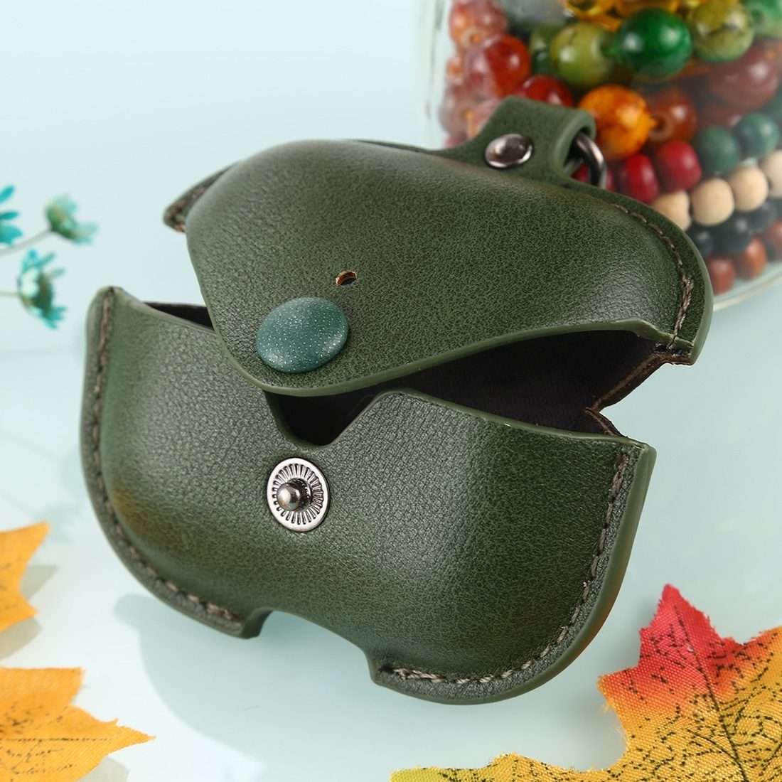 For AirPods Pro Litchi Texture PU Leather Earphone Protective Case with Hook(Green)