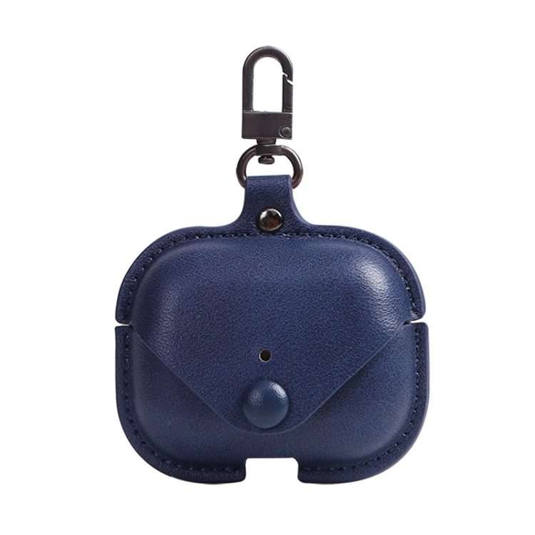 For AirPods Pro Litchi Texture PU Leather Earphone Protective Case with Hook(Blue)