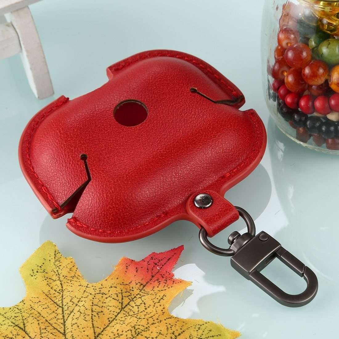 For AirPods Pro Litchi Texture PU Leather Earphone Protective Case with Hook(Red)