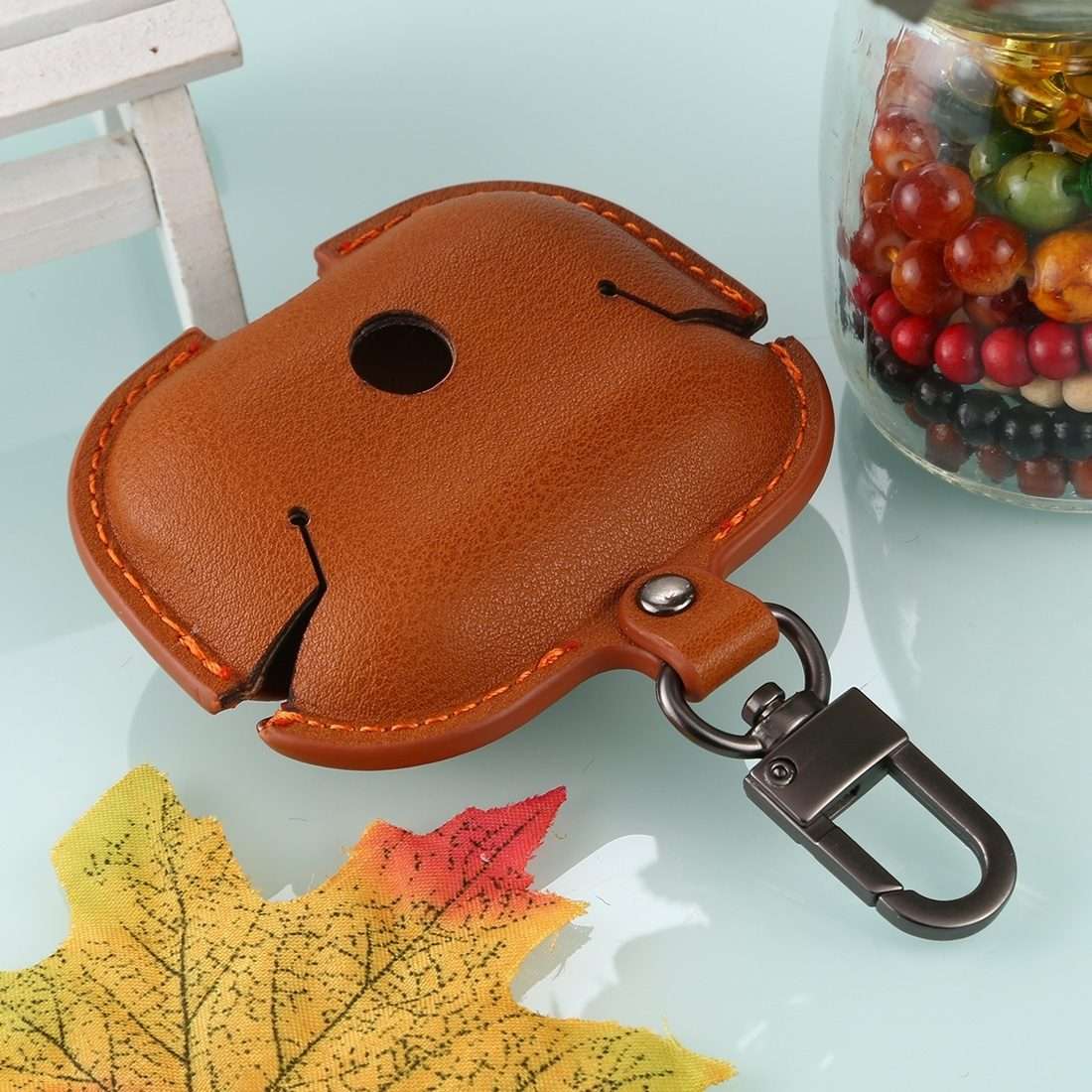 For AirPods Pro Litchi Texture PU Leather Earphone Protective Case with Hook(Brown)