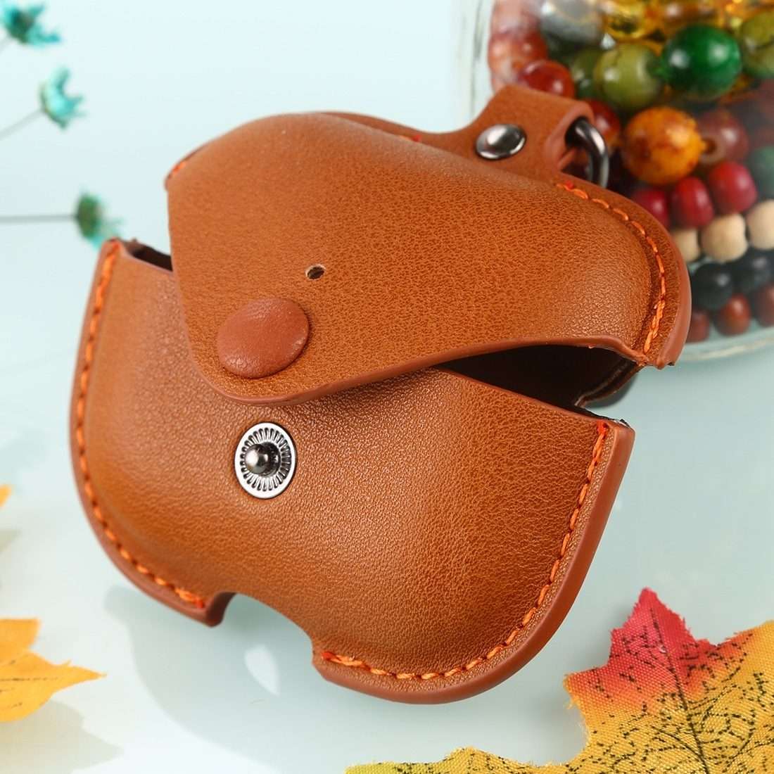 For AirPods Pro Litchi Texture PU Leather Earphone Protective Case with Hook(Brown)