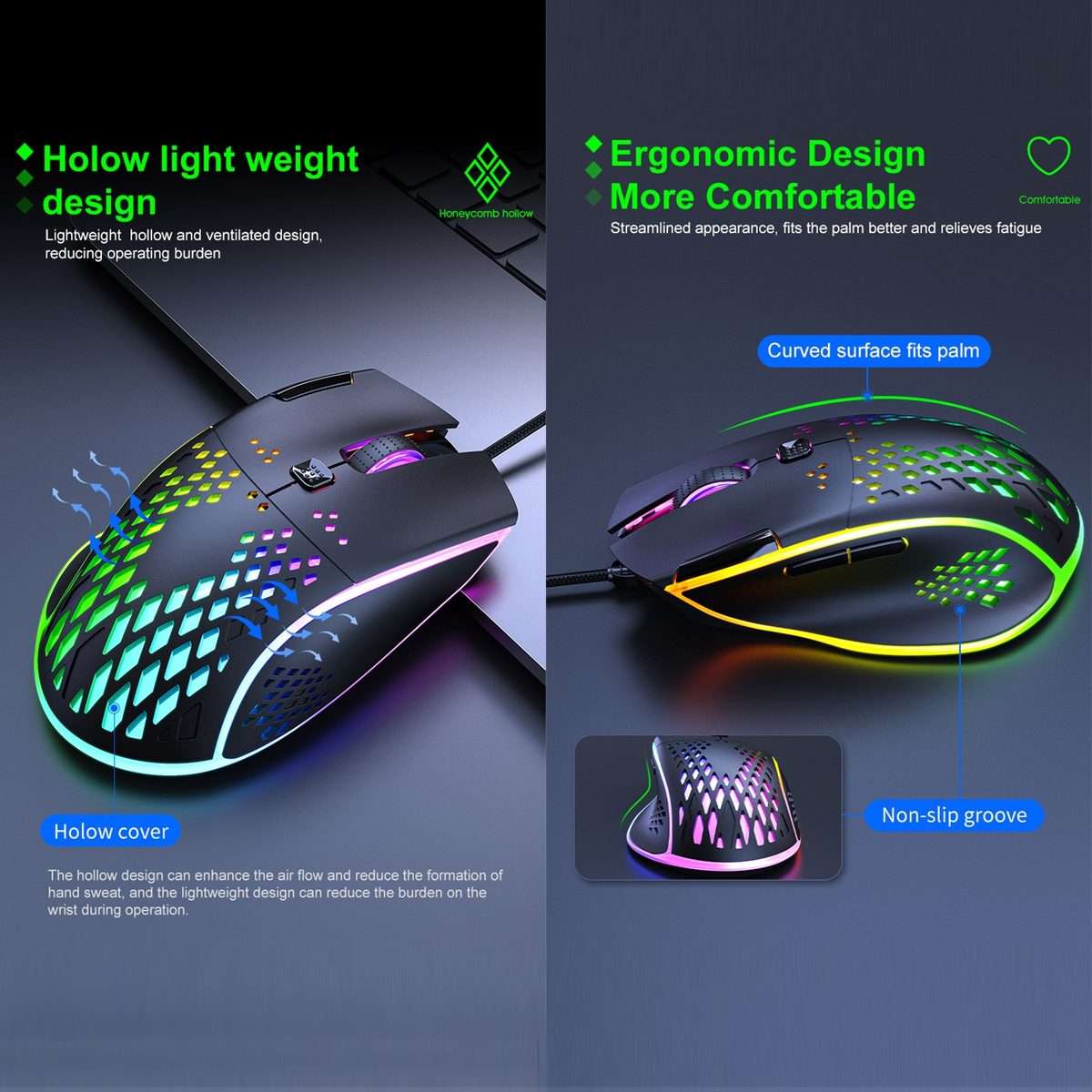 iMICE T97 Gaming Mouse RGB LED Light USB 7 Buttons 7200 DPI Wired Gaming Mouse (Black)